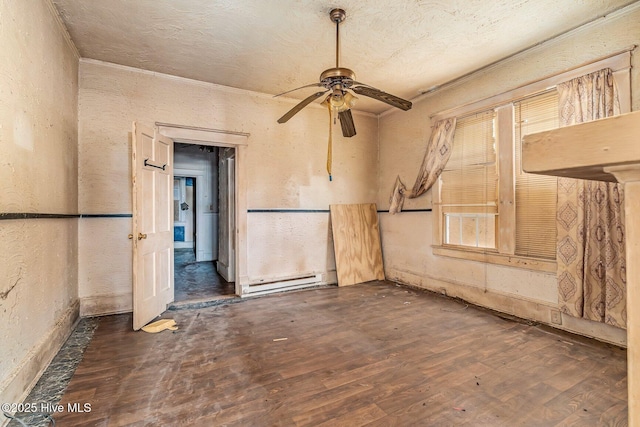 304 Ambler Ave, Rocky Mount, NC 27801 - empty room with a textured wall, ceiling fan, a baseboard radiator, and wood finished floors
