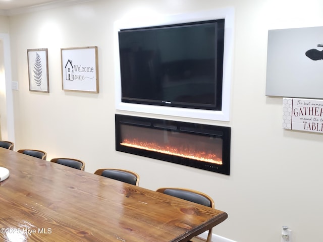 504 E S St, Fremont, NC 27830 - dining space featuring ornamental molding and a glass covered fireplace