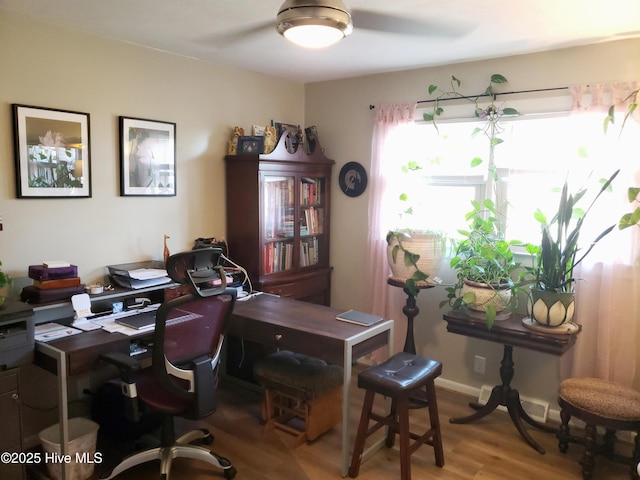 504 E S St, Fremont, NC 27830 - home office with wood finished floors and a ceiling fan