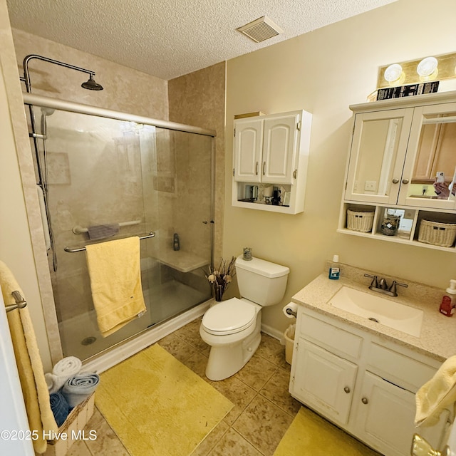 501 Blackfoot Trl, Edenton, NC 27932 - full bath featuring a textured ceiling, visible vents, toilet, and a stall shower