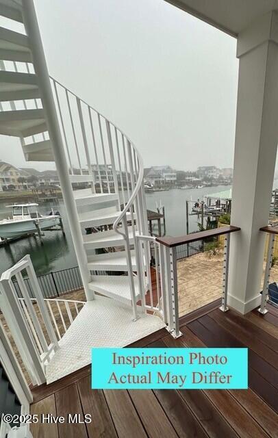 exterior space with a water view