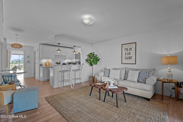 living room featuring light wood-style floors
