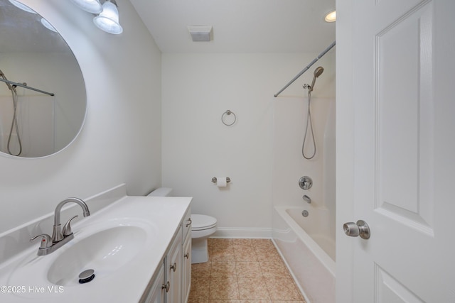 1708 N County Dr, Castle Hayne, NC 28429 - bathroom featuring vanity, toilet, shower / bathtub combination, tile patterned floors, and baseboards