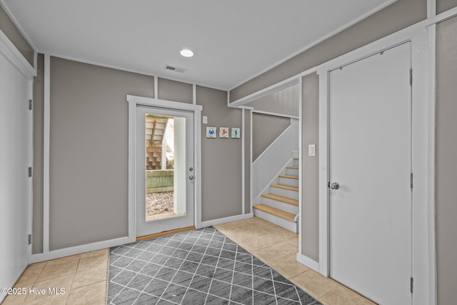 449 Maritime Pl, Pine Knoll Shores, NC 28512 - tiled entrance foyer with stairway, recessed lighting, and baseboards