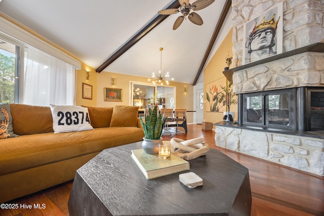 40 Inverness Rd, Pinehurst, NC 28374 - living room featuring healthy amount of natural light, high vaulted ceiling, wood finished floors, ceiling fan, and beam ceiling