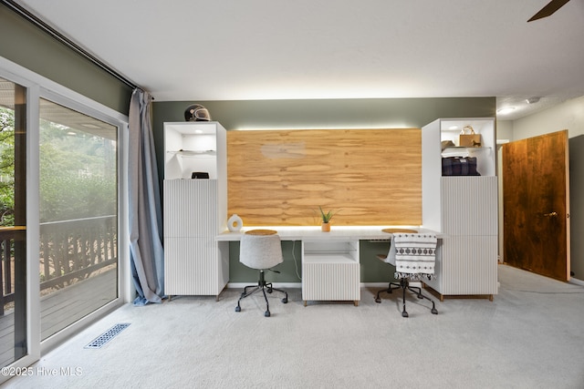 40 Inverness Rd, Pinehurst, NC 28374 - office area featuring carpet flooring, built in desk, and ceiling fan