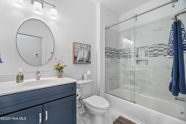 122 Back Creek Dr, Hertford, NC 27944 - bathroom featuring toilet, combined bath / shower with glass door, marble finish floor, and vanity