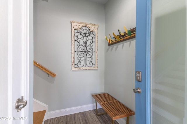 mudroom featuring baseboards and wood finished floors