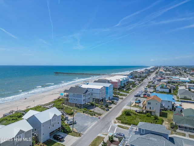 bird's eye view with a view of the beach and a water view