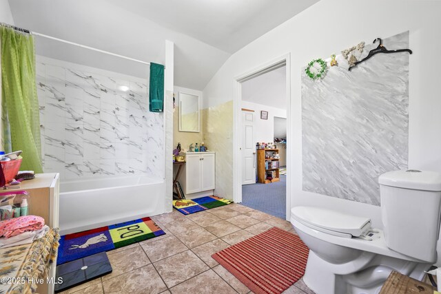 14 Sunnyvale Dr, Wilmington, NC 28412 - full bath with vaulted ceiling, tile patterned floors, vanity, shower / tub combo, and toilet