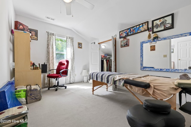 14 Sunnyvale Dr, Wilmington, NC 28412 - playroom with vaulted ceiling, visible vents, carpet floors, and ceiling fan