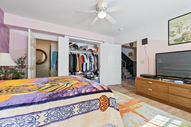 14 Sunnyvale Dr, Wilmington, NC 28412 - bedroom featuring ceiling fan, light wood-style floors, and a closet