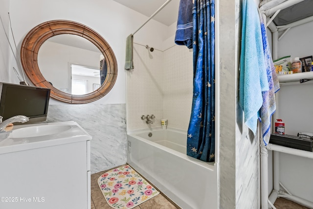 14 Sunnyvale Dr, Wilmington, NC 28412 - bathroom with vanity, tile patterned floors, and shower / bath combo with shower curtain