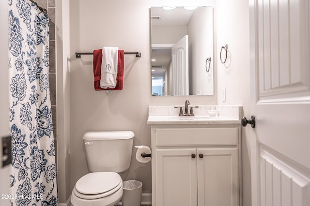 180 Cashew Loop, Cameron, NC 28326 - bathroom featuring vanity, toilet, curtained shower, and visible vents