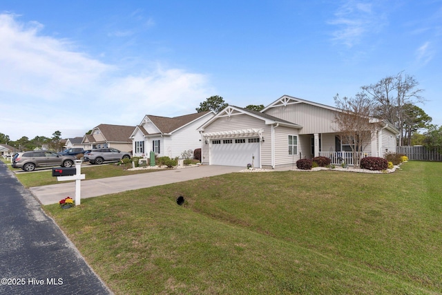 view of front facade featuring a porch, an attached garage, and concrete driveway