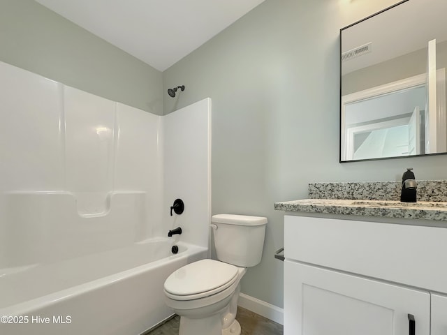 GEORGETOWN Spinnaker Dr, Elizabeth City, NC 27909 - full bathroom featuring vanity, baseboards, toilet, shower / bathtub combination, and visible vents