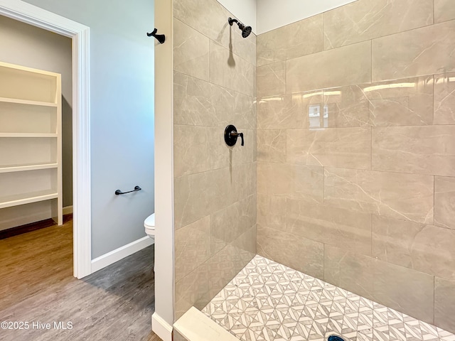 GEORGETOWN Spinnaker Dr, Elizabeth City, NC 27909 - full bathroom featuring a tile shower, wood finished floors, and toilet