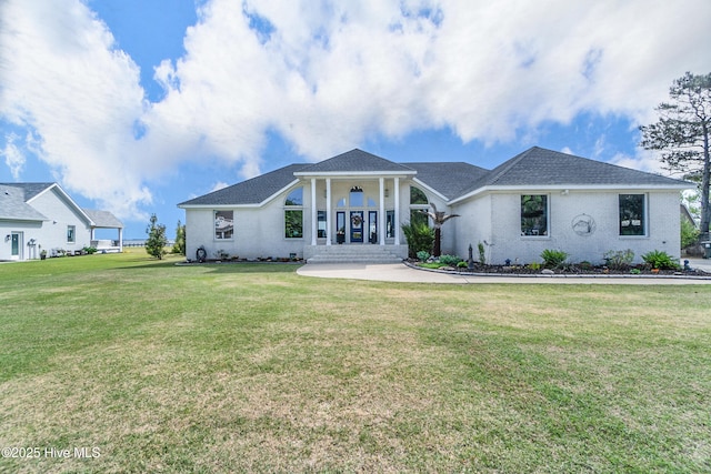 111 Waterway Ct, Aydlett, NC 27916 - single story home with brick siding and a front lawn