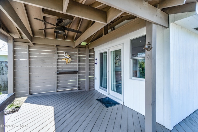 111 Waterway Ct, Aydlett, NC 27916 - deck featuring ceiling fan