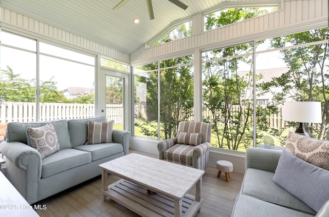 6509 Fawn Settle Dr, Wilmington, NC 28409 - sunroom / solarium featuring outdoor lounge area, ceiling fan, and lofted ceiling
