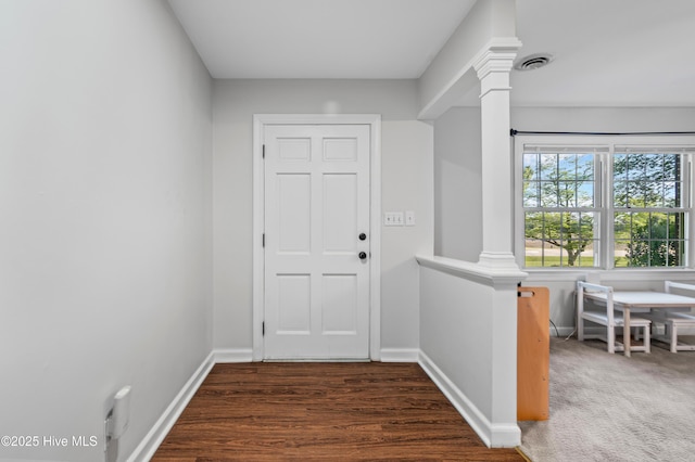 1401 W Queen St, Edenton, NC 27932 - foyer with baseboards, visible vents, and ornate columns