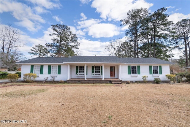 ranch-style home with crawl space and covered porch