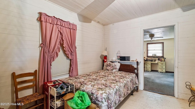 bedroom with wood ceiling