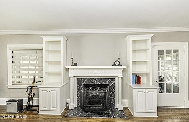 300 Moye Ave NW, Wilson, NC 27893 - living room featuring ornamental molding, dark wood-style floors, and a high end fireplace