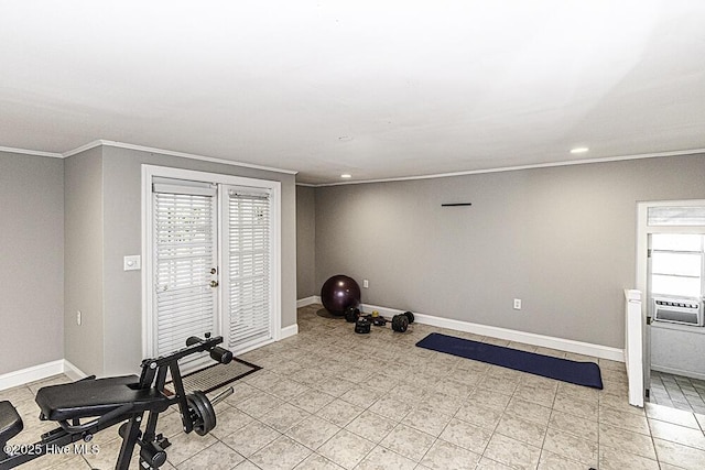 300 Moye Ave NW, Wilson, NC 27893 - workout area with crown molding, light tile patterned floors, recessed lighting, and cooling unit