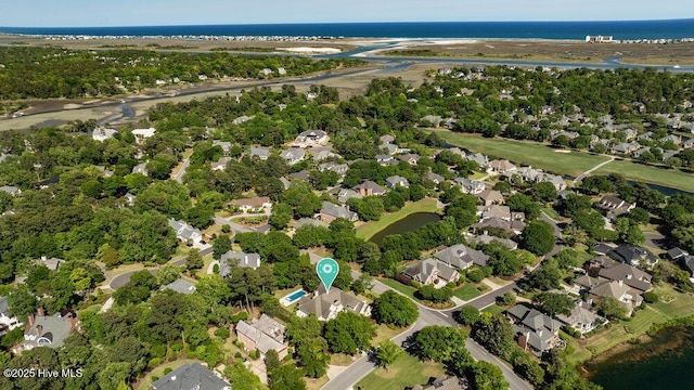 bird's eye view with a residential view and a water view