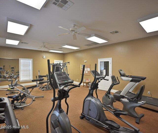 workout area with ceiling fan