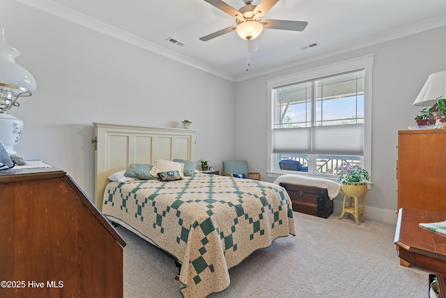 3981 Bay Colony Rd NE, Leland, NC 28451 - carpeted bedroom with crown molding, baseboards, and ceiling fan