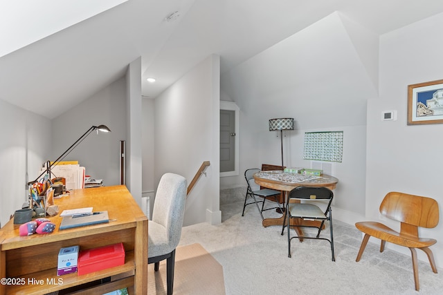 3981 Bay Colony Rd NE, Leland, NC 28451 - office featuring carpet floors, baseboards, lofted ceiling, and recessed lighting