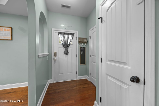 259 Luther Banks Rd, Richlands, NC 28574 - entryway with baseboards, visible vents, and dark wood finished floors
