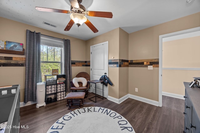 259 Luther Banks Rd, Richlands, NC 28574 - sitting room with visible vents, baseboards, wood finished floors, and ceiling fan