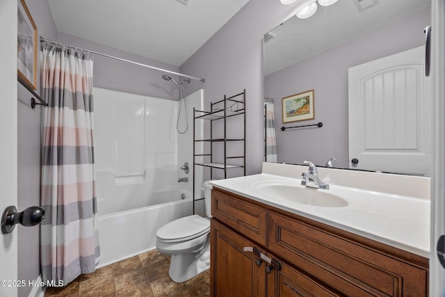 259 Luther Banks Rd, Richlands, NC 28574 - bathroom with toilet, vanity, and shower / bathtub combination with curtain