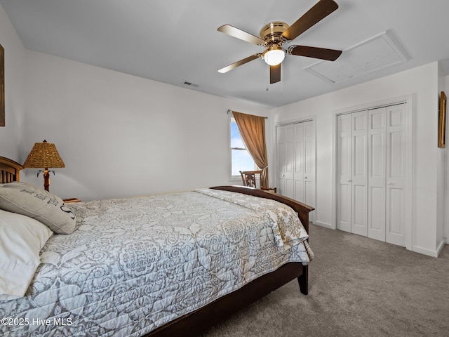 267 Live Oak Rd, Newport, NC 28570 - bedroom with two closets, carpet, and a ceiling fan