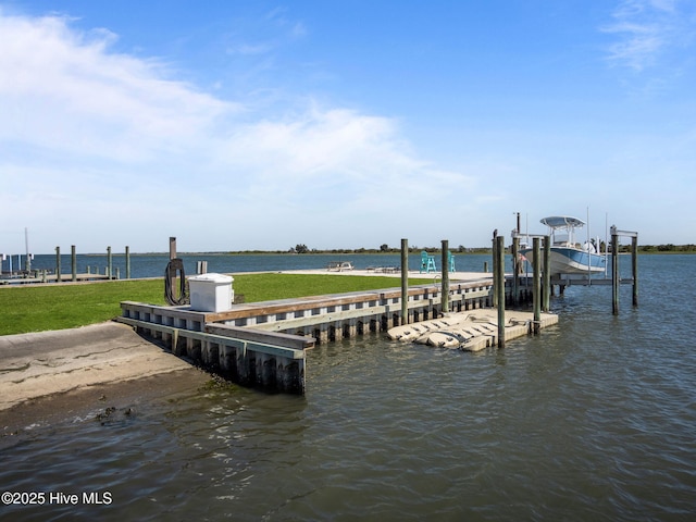 267 Live Oak Rd, Newport, NC 28570 - dock with boat lift, a water view, and a yard