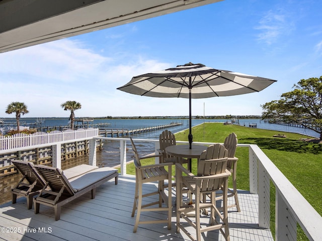 267 Live Oak Rd, Newport, NC 28570 - wooden deck with a water view and a lawn