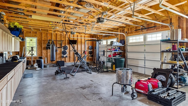 garage with a garage door opener