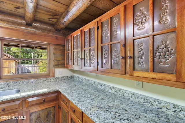 details with wooden ceiling and beamed ceiling