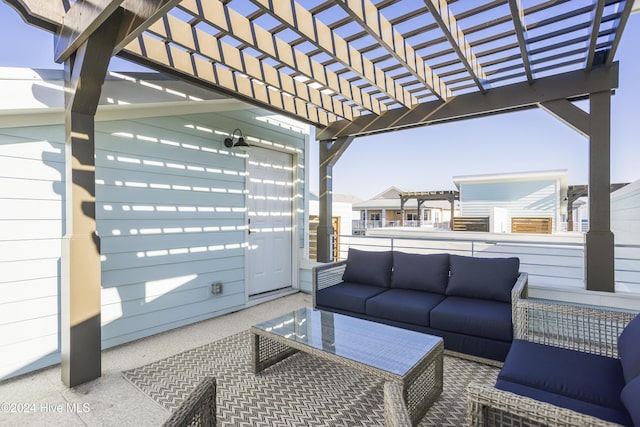 view of patio featuring a pergola and outdoor lounge area