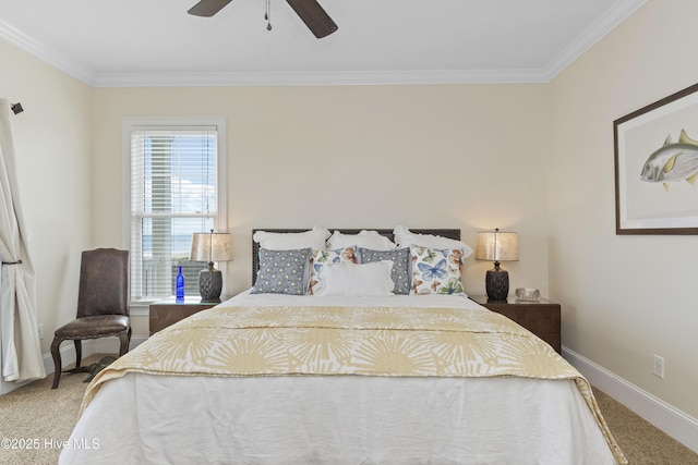 1113 Ocean Dr, Emerald Isle, NC 28594 - carpeted bedroom with baseboards, ornamental molding, and ceiling fan