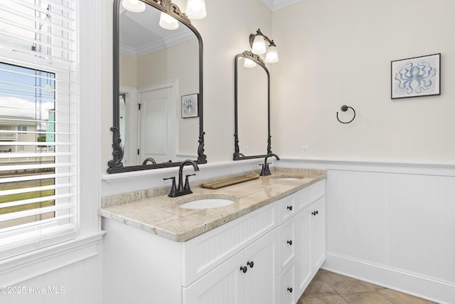 1113 Ocean Dr, Emerald Isle, NC 28594 - full bathroom with a sink, ornamental molding, and a healthy amount of sunlight