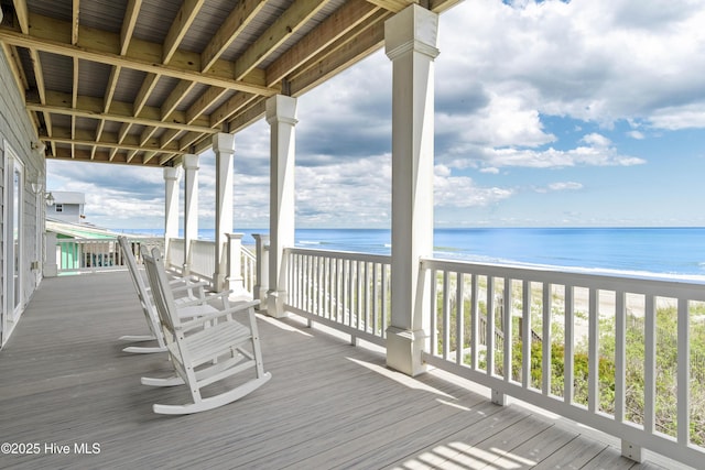1113 Ocean Dr, Emerald Isle, NC 28594 - wooden deck with a view of the beach and a water view