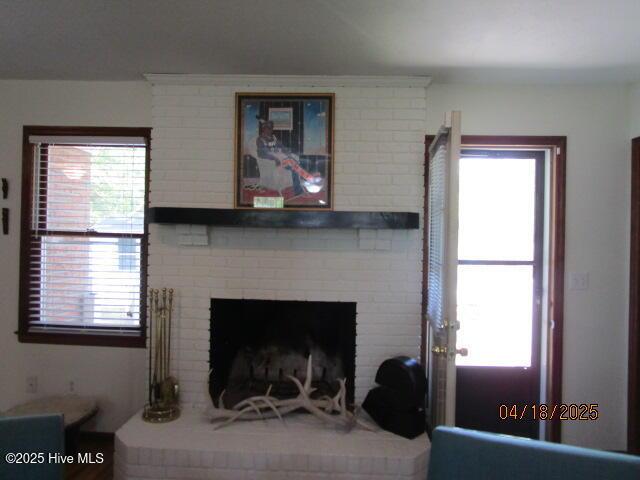 living room featuring a fireplace and healthy amount of natural light