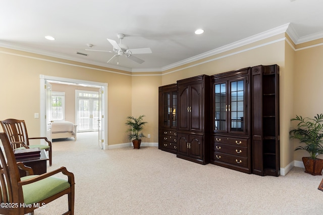 1626 Amberwood Dr SE, Bolivia, NC 28422 - sitting room with ceiling fan, carpet floors, visible vents, and baseboards