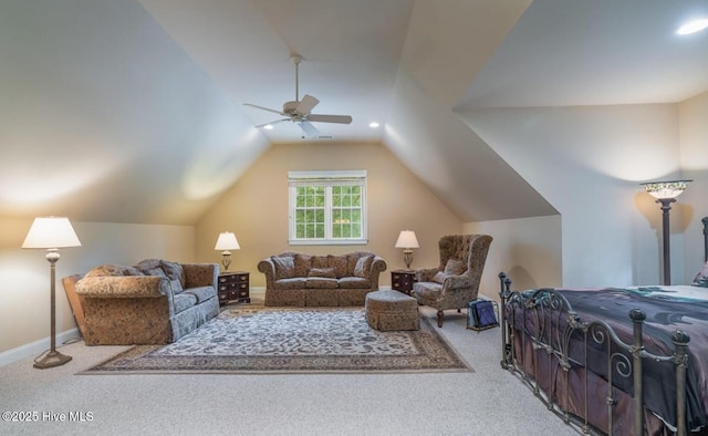1626 Amberwood Dr SE, Bolivia, NC 28422 - interior space with vaulted ceiling, baseboards, carpet, and ceiling fan