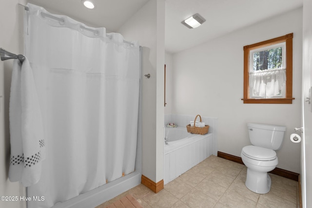 121 Pinewood Acres Dr, Powells Point, NC 27966 - full bath with a bath, toilet, baseboards, and a shower with curtain