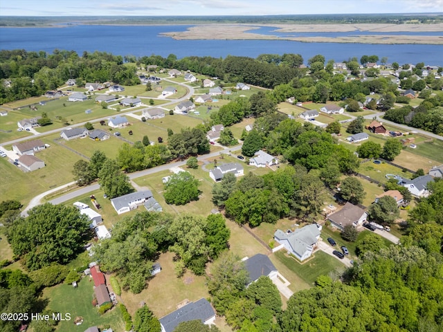 aerial view with a water view and a residential view